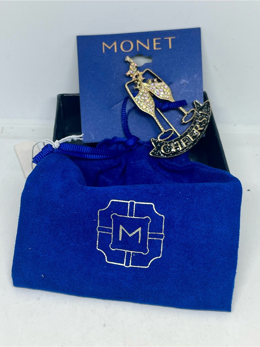 Vintage Monet Clinking Champagne Glasses Brooch NWT